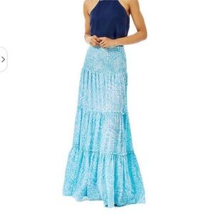 SOLD - LILLY PULITZER HANALEI MAXI SKIRT SUCCULENT BLUE SEA CUPS 🌊